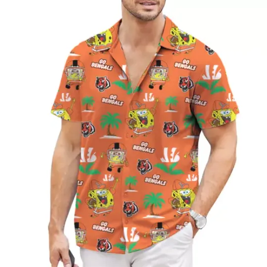 Cincinnati team bengal's Hawaiian shirt, SpongeBob cute bengal nation