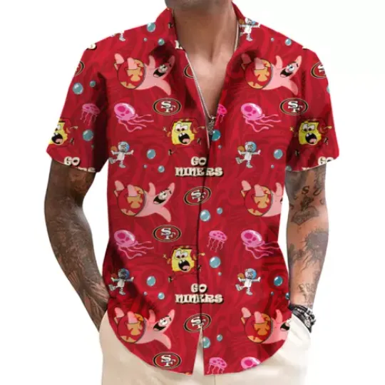 San Francisco spongebob hawaiian shirt, niners fan gifts, American football team