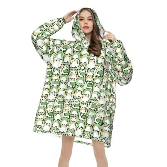 Green Kawaii Frog Blanket Hoodie