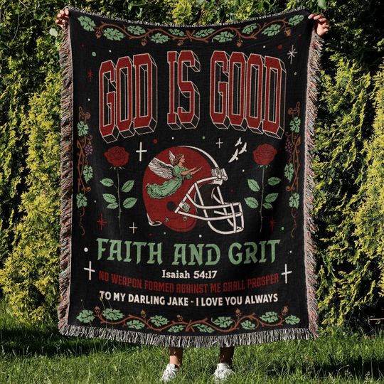 'God Is Good' Woven Blanket, Christian Football Gift