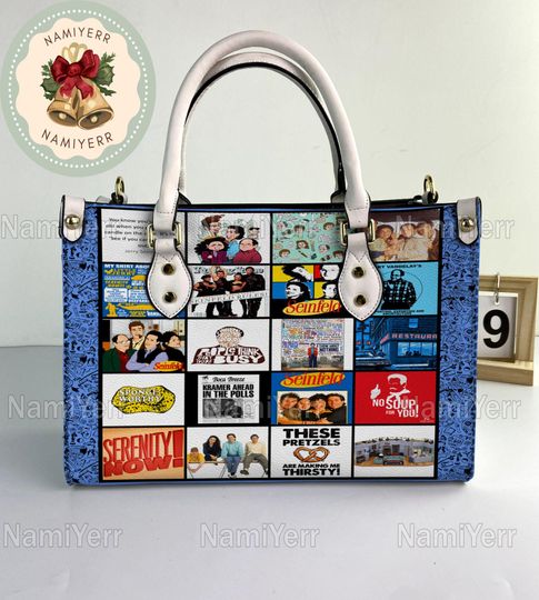 Seinfeld Leather Handbag, Seinfeld Christmas Vintage Handbag, Shoulder Bag, Crossbody Bag, Christmas Top Handle Bag