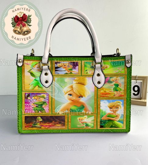 Tinker Bell Leather Handbag, Tinker Bell Christmas Vintage Handbag, Shoulder Bag, Crossbody Bag, Christmas Top Handle Bag