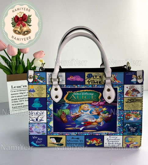 Alice in Wonderland Leather Handbag, Alice in Wonderland Vintage Handbag, Shoulder Bag, Crossbody Bag, Christmas Top Handle Bag