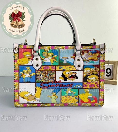 The Simpsons Family Leather Handbag, The Simpsons Family Vintage Handbag, Shoulder Bag, Crossbody Bag, Christmas Top Handle Bag