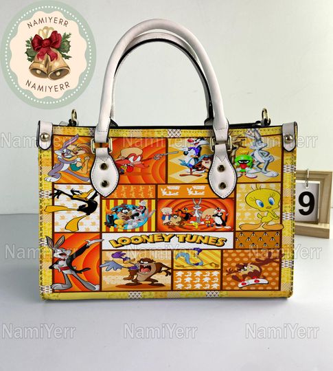 Looney Tunes Leather Handbag, Looney Tunes Christmas Vintage Handbag, Shoulder Bag, Crossbody Bag, Christmas Top Handle Bag