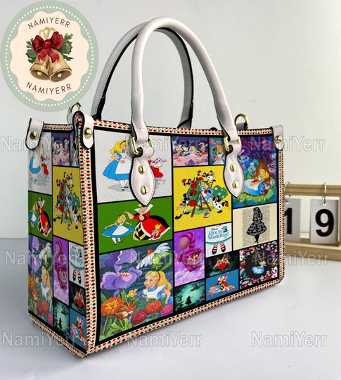 Alice in Wonderland Leather Handbag, Alice in Wonderland Vintage Handbag, Shoulder Bag, Crossbody Bag, Christmas Top Handle Bag