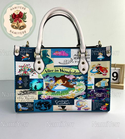 Alice in Wonderland Leather Handbag, Alice in Wonderland Vintage Handbag, Shoulder Bag, Crossbody Bag, Christmas Top Handle Bag