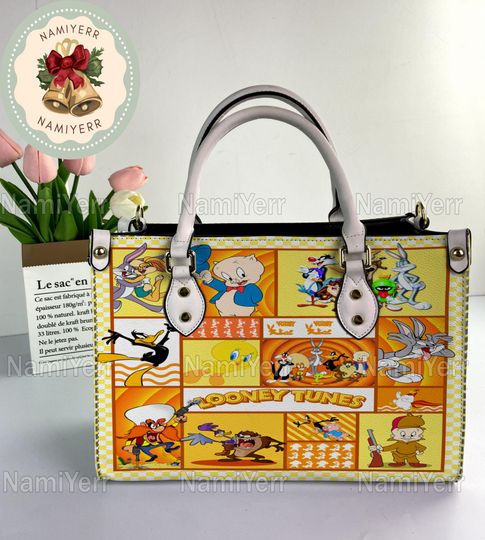 Looney Tunes Leather Handbag, Looney Tunes Christmas Vintage Handbag, Shoulder Bag, Crossbody Bag, Christmas Top Handle Bag