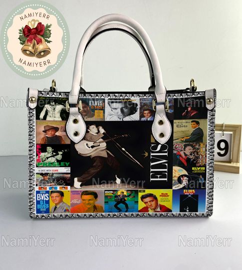 Elvis Presley Leather Handbag, Elvis Presley Christmas Vintage Handbag, Shoulder Bag, Crossbody Bag, Christmas Top Handle Bag