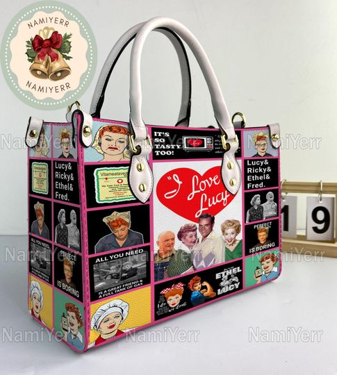 I Love Lucy Leather Handbag, I Love Lucy Christmas Vintage Handbag, Shoulder Bag, Crossbody Bag, Christmas Top Handle Bag