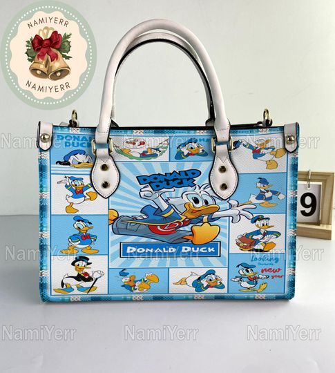 Donald Duck Leather Handbag, Donald Duck Christmas Vintage Handbag, Shoulder Bag, Crossbody Bag, Christmas Top Handle Bag
