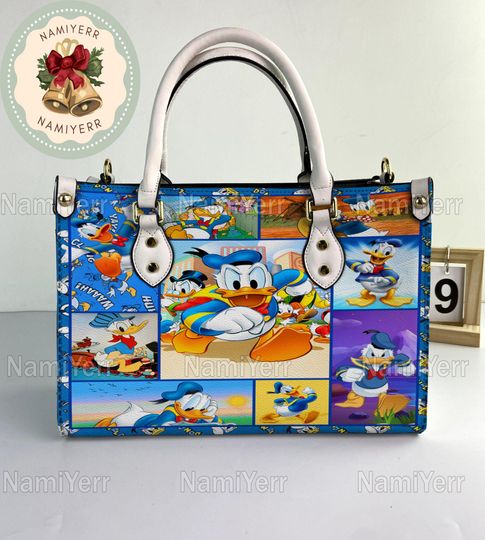 Donald Duck Leather Handbag, Donald Duck Christmas Vintage Handbag, Shoulder Bag, Crossbody Bag, Christmas Top Handle Bag