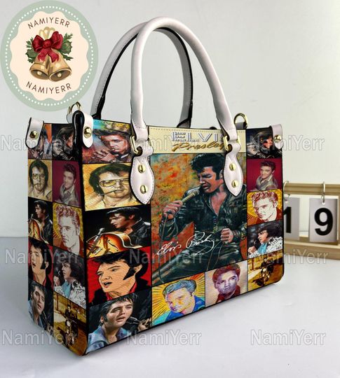 Elvis Presley Leather Handbag, Elvis Presley Christmas Vintage Handbag, Shoulder Bag, Crossbody Bag, Christmas Top Handle Bag