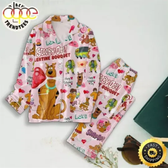 Love Scooby Doo Valentine Bouquet Pink Design Pajamas Set