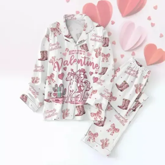 Howdy Valentine Pajamas Set, Cowboy Valentine Wild Western Cowboy Sleepwear PJM