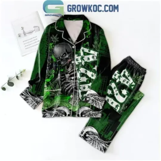 Skull Cannabis 420 True Love Polyester Pajamas Set