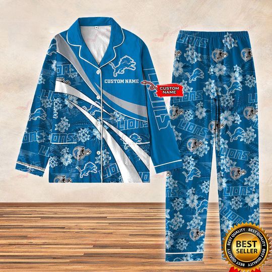 Lions Football Christmas Satin Pajamas, Lions Football Satin Pajamas, Detroit Football Satin Pajamas, Detroit American Football Fan