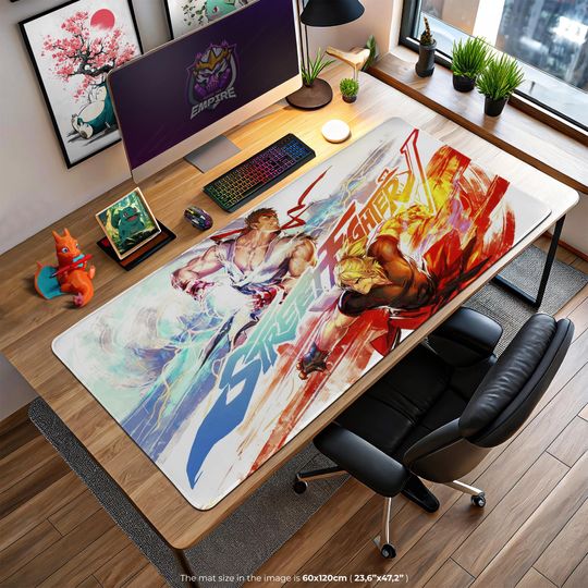 Street Fighter Mouse Pad, Ryu vs Ken Desk Mat, Gaming Setup Mat, Fighting Game Artwork Gift, Office Desk Decor