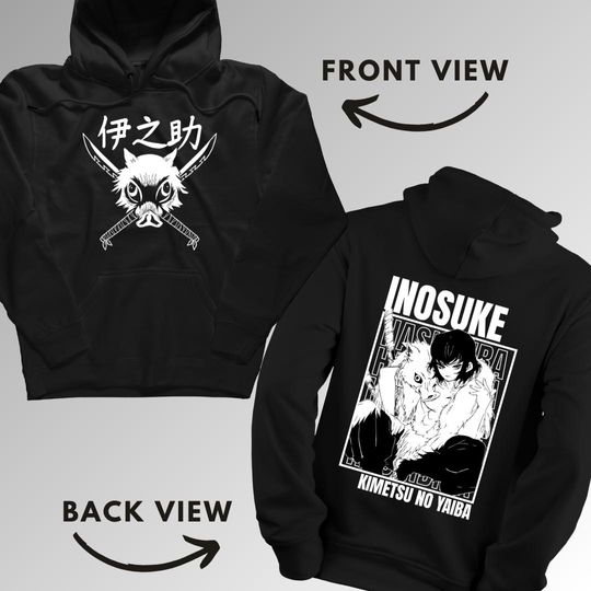Inosuke Hashibira Kimetsu no Yaiba demon Double Sided Hoodies | Anime Shirt | Trendy Manga Clothing | Unisex Casual Wear