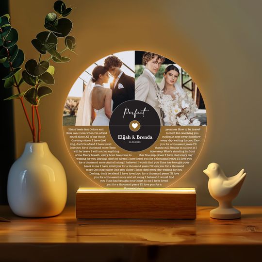 Personalized Vinyl Record with Photo - Custom Acrylic Song Lyrics Plaque - Anniversary Gift for Couples - Valentines Day Gifts For Him