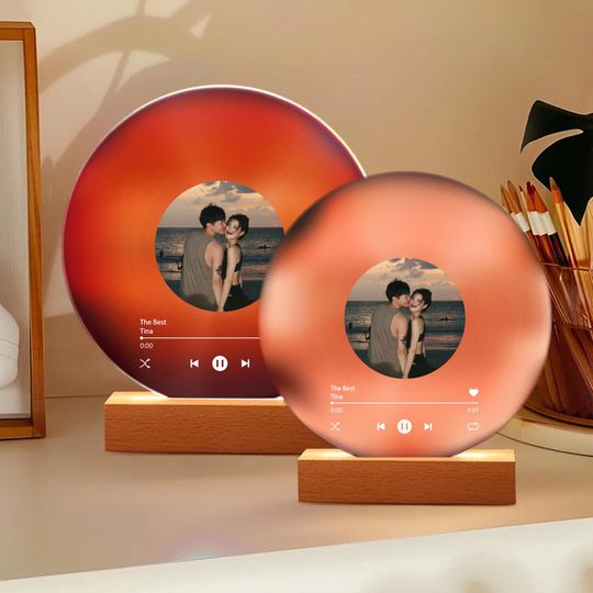 Custom Vinyl Record with Photo Led Light, Valentines Day Gifts, Anniversary Gift for Friends, Acrylic Song Plaque With Light, Birthday Gifts