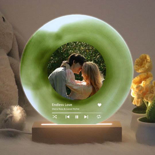 Personalized Vinyl Record Night Light with Photo, Custom Song Plaque, Couple Gift, Anniversary Gift, Valentines Gift, Gifts for Music Lovers
