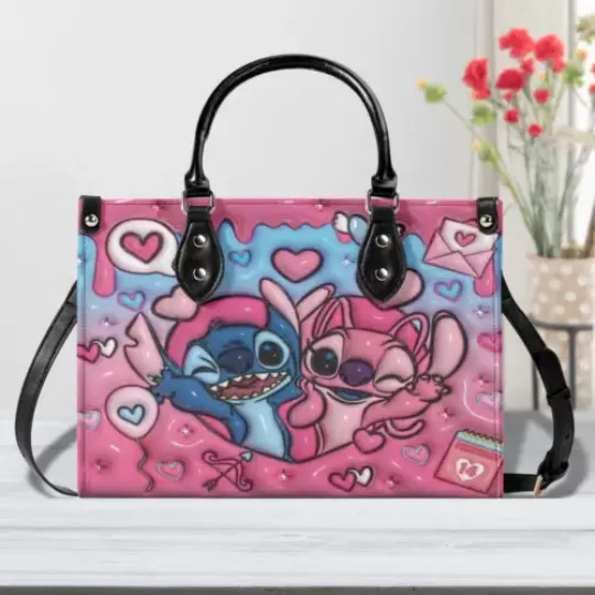 Lilo & Stitch Leather Handbag, Handbag Gift for Woman, Valentine Gift