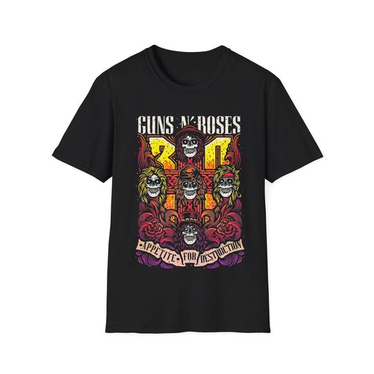 Guns and Roses Unisex Softstyle T-Shirt for Music Fans, Rock Band T-Shirt, Vintage Graphic T-Shirt