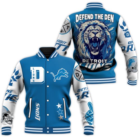 Detroit Lions Football Team Baseball Jacket, Defend The Den Lions Jacket