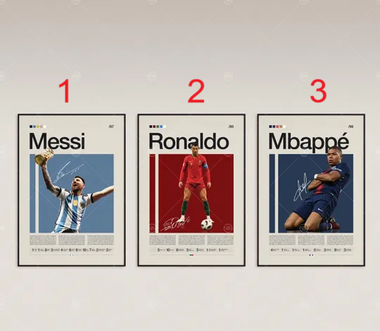 Lionel Messi, Cristiano Ronaldo, Kylian Mbapp, Soccer Gifts, Sports Poster, Football Player Poster, Soccer Wall Art