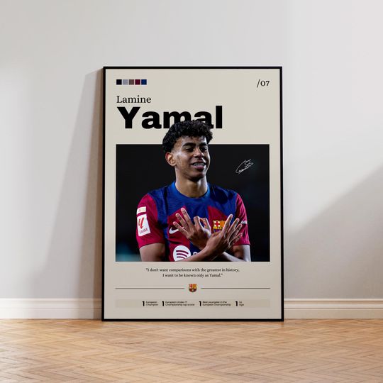Lamine Yamal Poster Wall Art, Lamine Yamal Soccer Print, Sports Decor, Athlete Portrait, Football Star Poster, Teen Room Decor