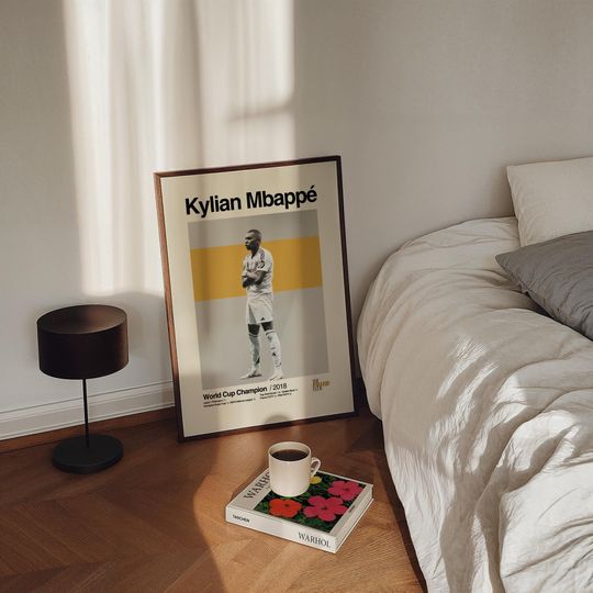 Kylian Mbapp Poster, Real Madrid Mid-Century Modern Poster, Retro Football Art, Minimalist Soccer Print, Clean Mbapp Real Madrid Poster