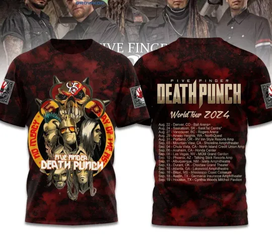 Five Finger Death Punch World Tour 2024 Schedule 3D T-Shirt