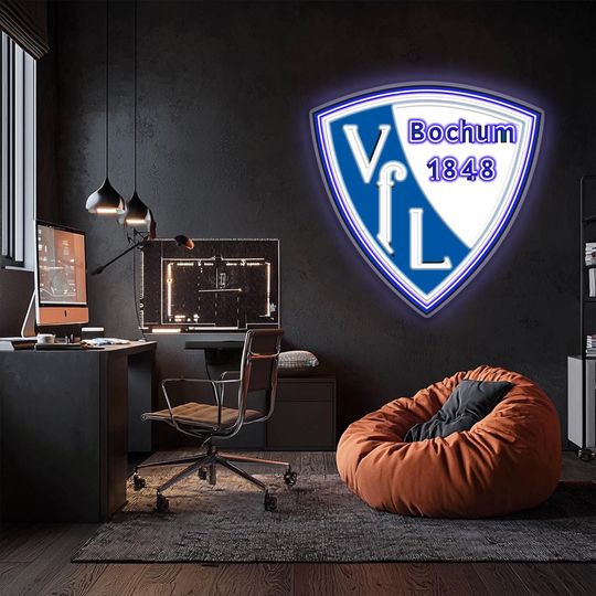 VFL Bochum UV Printed Plexi Neon Signs, Bundesliga League, Football Team Emblem, Soccer Team Logo, Gift For Him