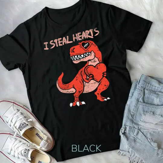 I Steal Hearts Trex Dinosaur Glasses Valentine Day T-Shirt
