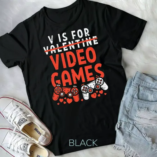 V Is For Video Games Funny Valentines Day Gamer T-Shirt