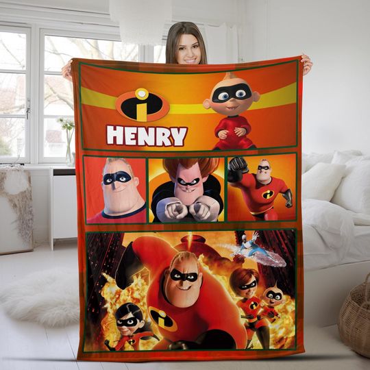 Personalized The Incredibles Fleece Blanket, Christmas Gift, The Incredibles Family, Mr Incredible Elastigirl Fleece Blanket