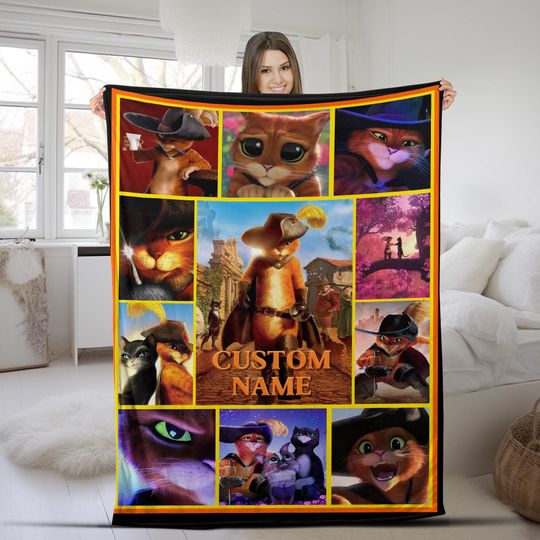 Custom Puss In Boots Cartoon Blanket, Shrek Characters Blanket