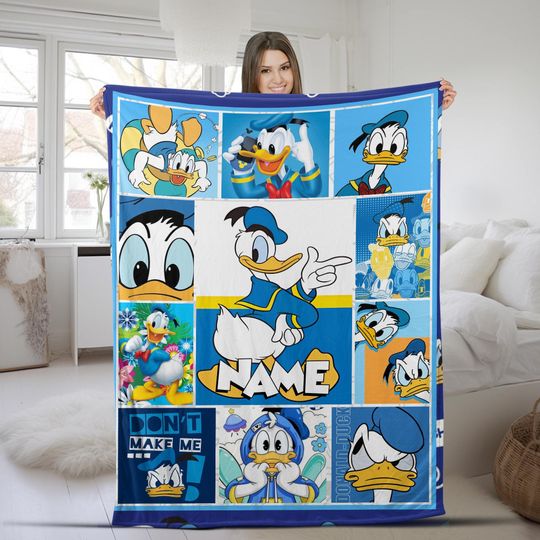 Personalized Donald Duck Blanket, Disney Donald Duck Fleece Mink Sherpa Blanket, Gifts For Kid, Birthday Gifts, Baby Fleece Blanket