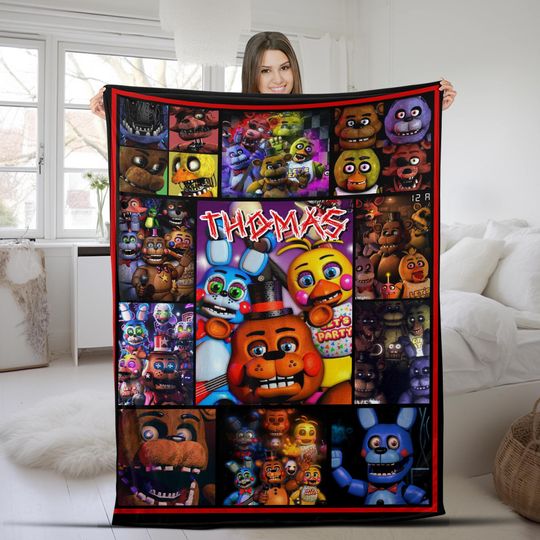 Custom Name Five Nights At Freddy's Blanket, Personalized Blankets Blanket, Baby Birthday Gift Home Decor