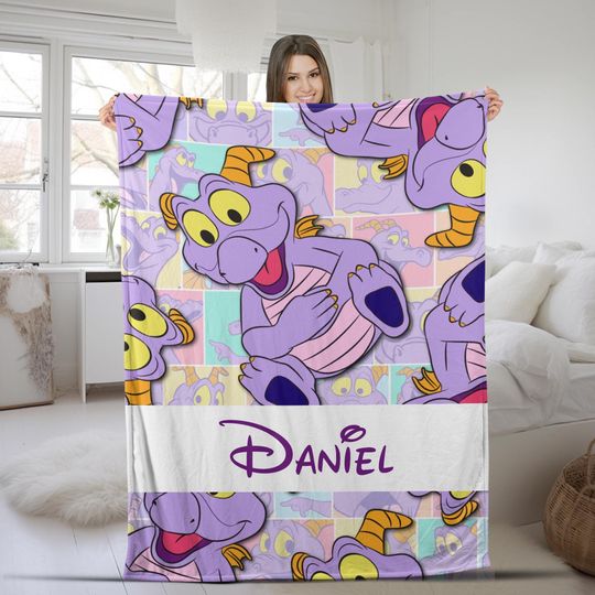 Custom Disneyland Figment Blanket Epcot Festival Of Arts Figment One Little Spark, Disneyland Fleece Sofa Blanket, Disneyland Gifts