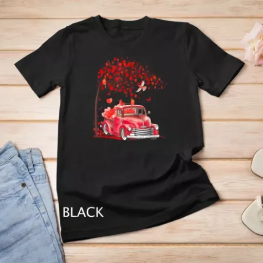 Red Truck Happy Valentines Day Cute Couple T-shirt