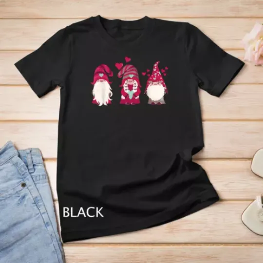 Three Gnomes Holding Hearts Valentine's Day T-Shirt