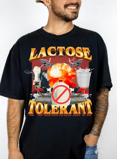 Lactose Tolerant Vintage Graphic T-Shirt, Retro Milk 90s Funny Shirt, Funny Shirts For Friends, Y2k Unisex Baggy Shirt, 2000s Shirt Gift