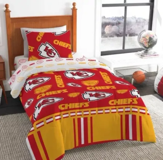 Kansas City Chiefs football Rotary Twin Bed in a Bag Set-AB07KPY6BFN4