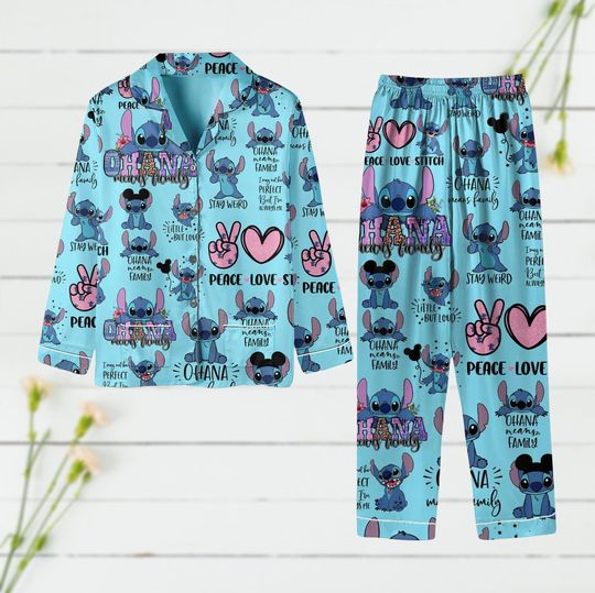 Lilo And Stitch Pajamas Set, Ohana Means Family Pjs, Cute Stitch Sleepwear, Disney Cartoon Kid Womens Pajamas, Pjs For Slumber Party