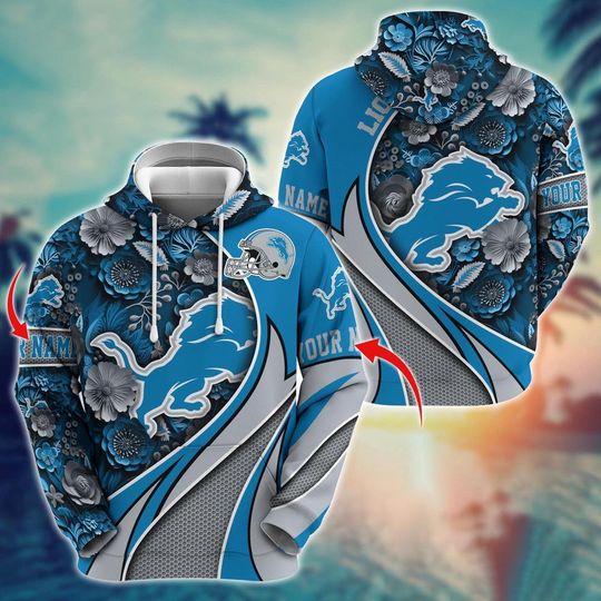 Personalized Detroit Football 3D Hoodie, Lions Football 3D Hoodie, Lions Football Fan Gift