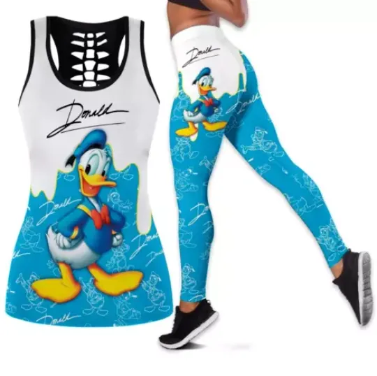 Donald Duck Disney Hollow Tanktop Legging Outfit Set Cute Sport Yoga Running