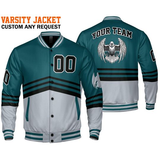 Custom Super Famous Team PE Mighty Eagle Teal and Grey Baseball Jacket