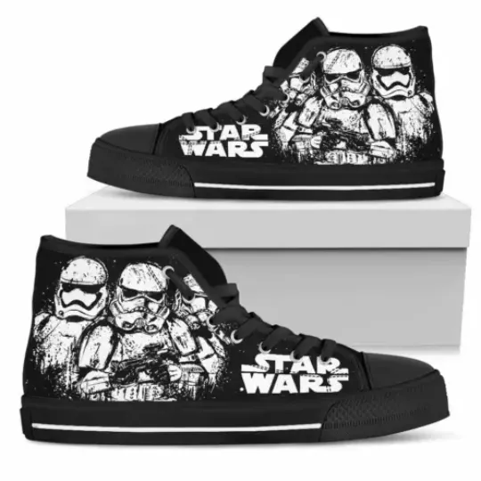 Gift Idea For Fans, Stormtrooper Black Style Printed High Top Shoes.